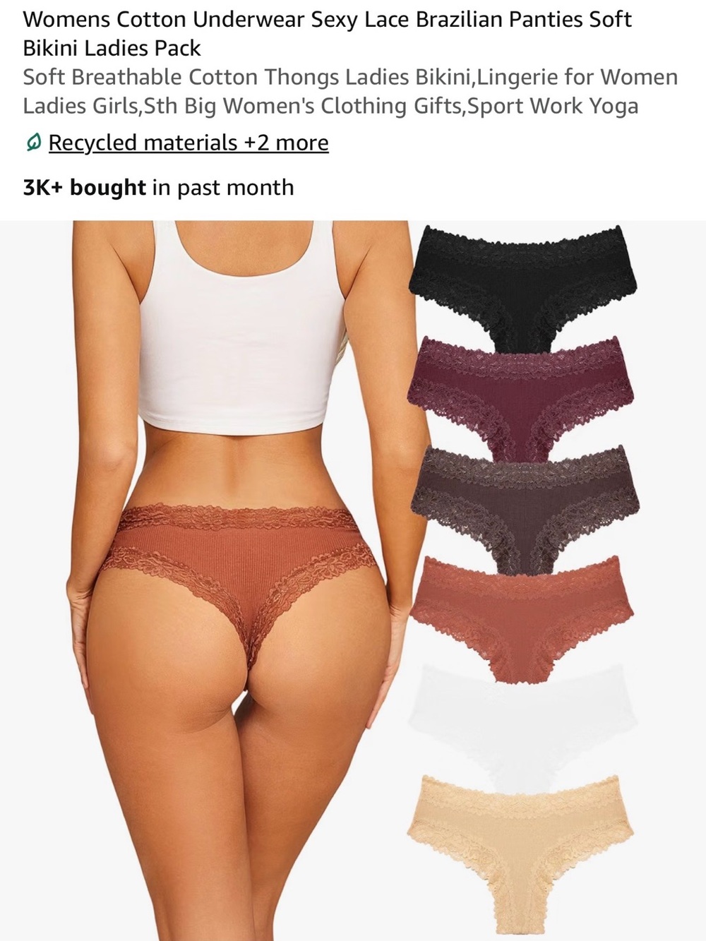 Womens Cotton Underwear Sexy Lace Brazilian Panties 6-pack WITH TAGS